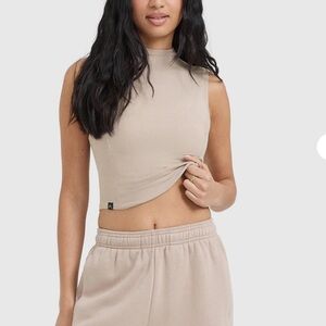 NEW! Oner Active MELLOW RIB MID MOCK NECK TANK Mushroom Brown Medium